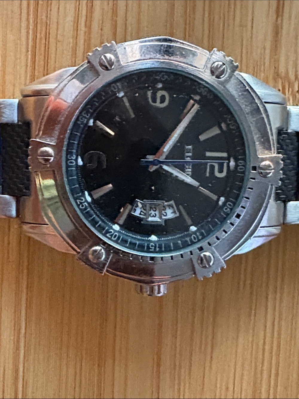 Men's Black Dial Stainless Steel Watch with Black Strap-Elgin